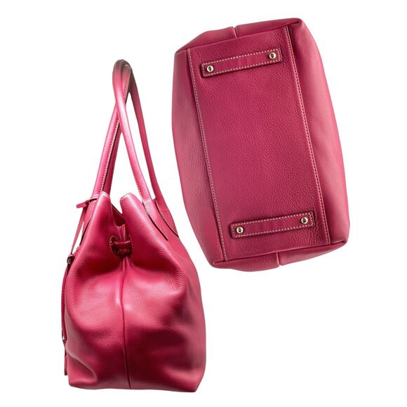 Dooney & Burke Pink Pebble Grain Leather Drawstring Bucket Bag w/ Coin Purse - Picture 3 of 5